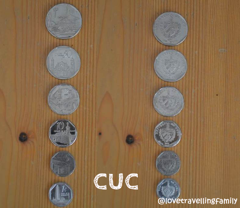 Coins labelled CUC in the family’s historical Cuban-currency image.