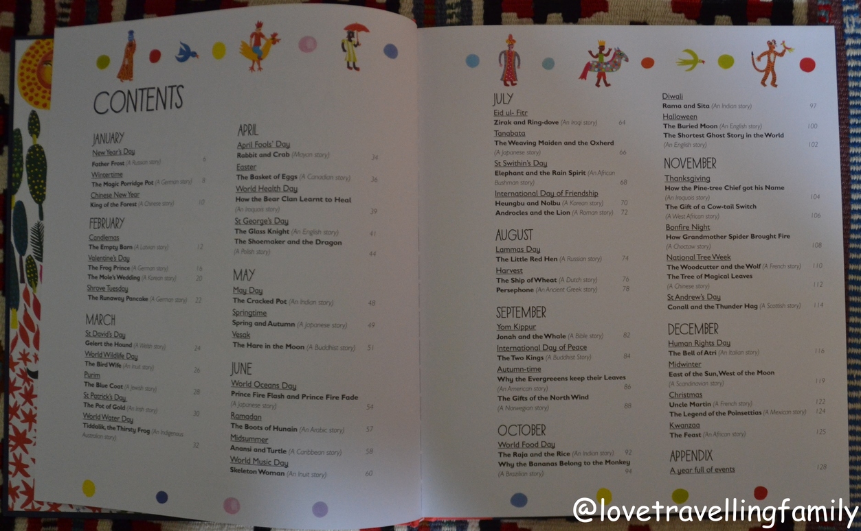 The month-by-month contents pages of Angela McAllister’s A Year Full of Stories.
