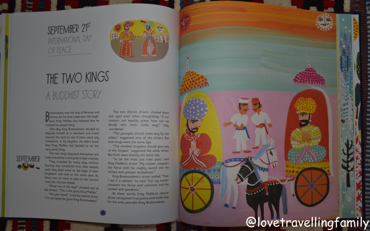 An open illustrated story spread from A Year Full of Stories by Angela McAllister and Christopher Corr.