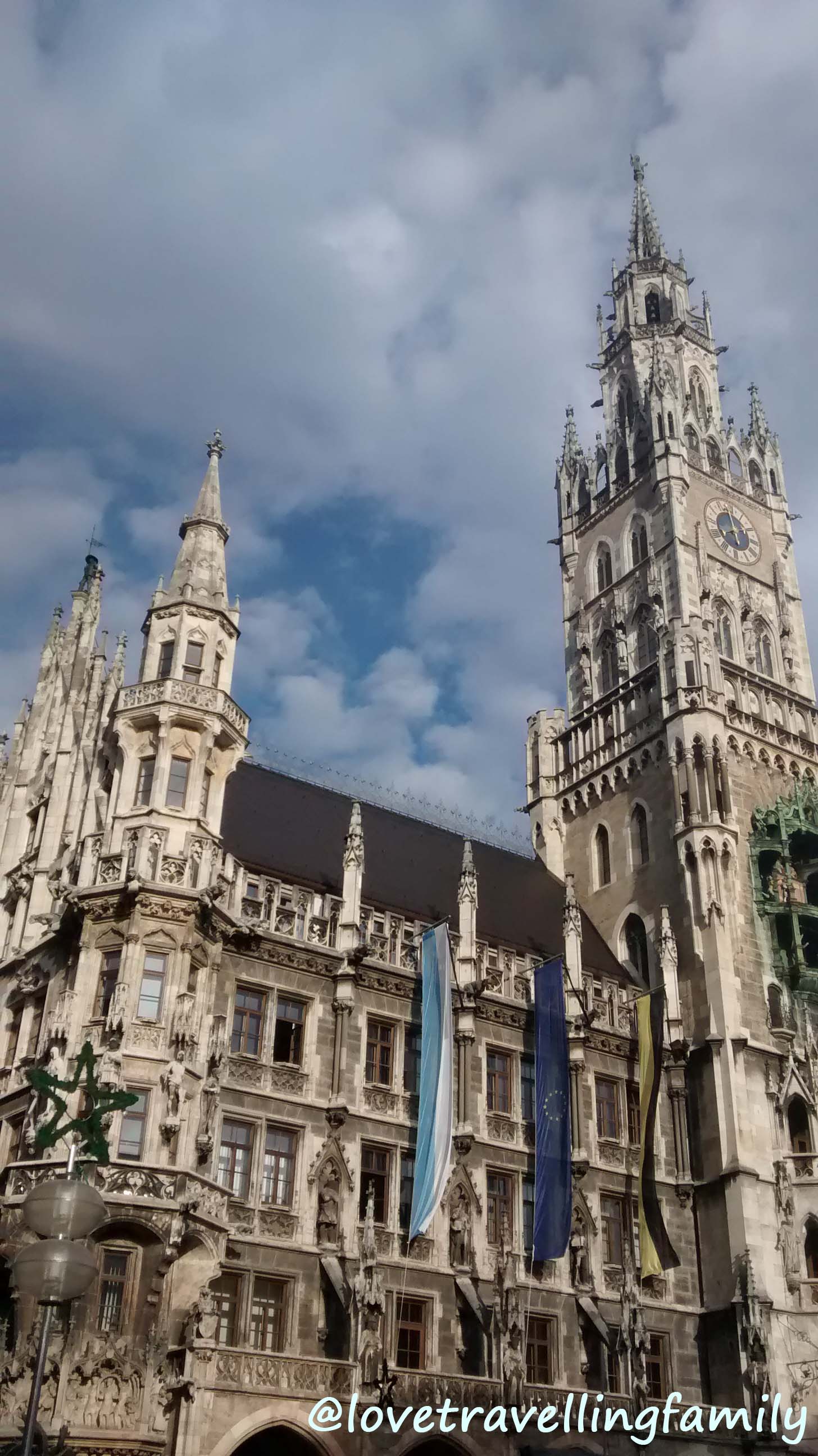 Looking up at the New Town Hall from Marienplatz during our Munich photo walk.